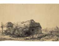 Rembrandt Harmensz. van Rijn Landscape with a Hut and a Barn  - Hermitage